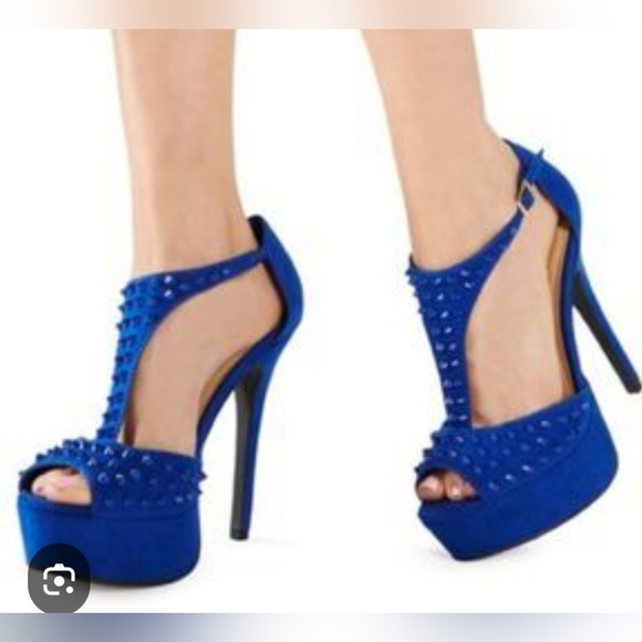 Justfab Cobalt Blue Studded Stilleto Platform Pumps 8.5 Jullian Style NEW - Picture 1 of 11